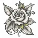 rose with stem that spells blessed written tattoo design idea