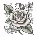 rose with stem that spells blessed written tattoo design idea