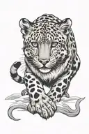 Snow leopard walking across tattoo design idea
