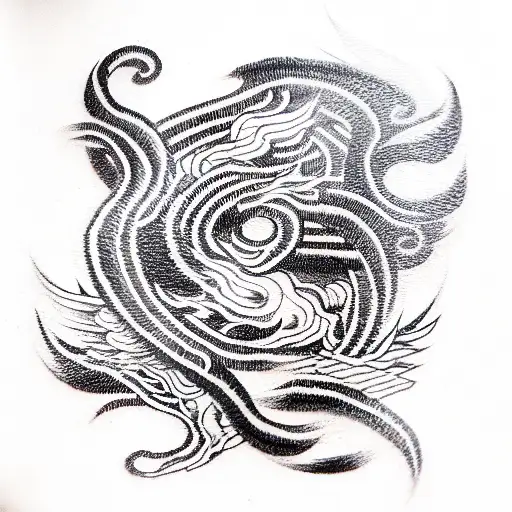Asian vibe, patch work, black and red, flowy sleeve, abstract  tattoo design idea