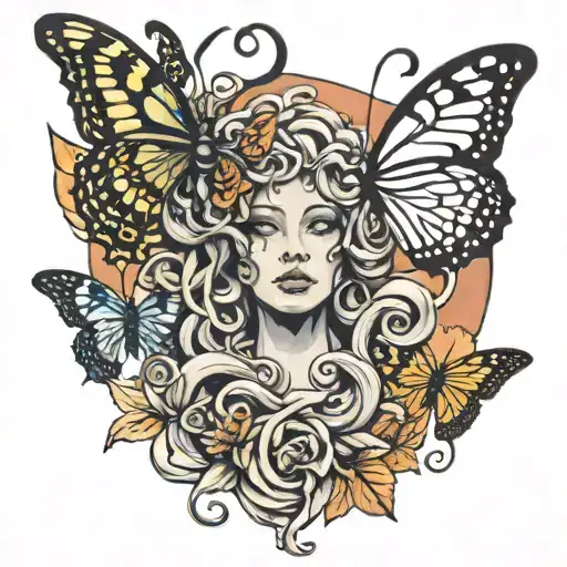 Medusa and butterfly tattoo design idea