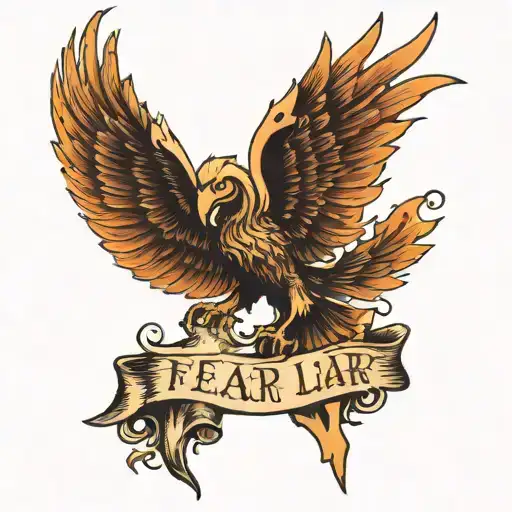As a feat of strenght, display the text "Fear is a liar" in the most powerful way possible tattoo design idea