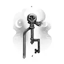 A vintage skeleton key with three tiny birds perched on top tattoo design idea