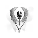 A vintage skeleton key with three tiny birds perched on top tattoo design idea