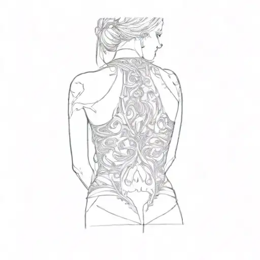 a woman's back tattoo blackout style tattoo design idea