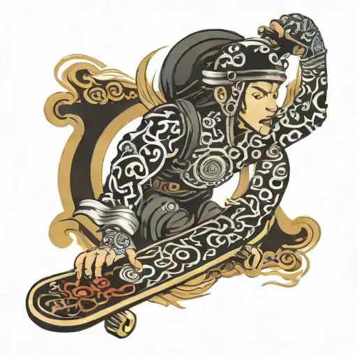 Warrior Japan skateboard ak47 postapocalypsis  tattoo design idea