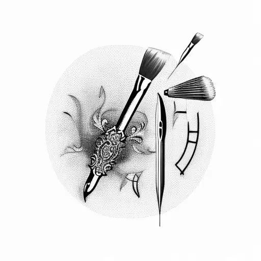 A crocheting needle transforming into a paintbrush tattoo design idea