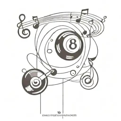 Eight ball and music notes floating tattoo design idea