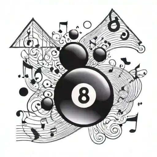 Eight ball and music notes surrounding it  tattoo design idea