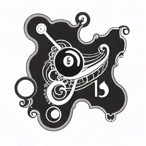 Eight ball and 3 musical notes tattoo design idea