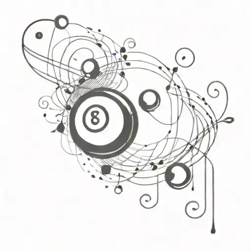 Eight ball and music notes floating tattoo design idea