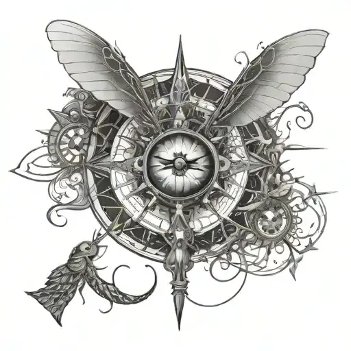 ocean, space, dragonfly, roman wreath, egyptian eye, templar cross tattoo design idea