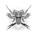 A guitar neck intertwined with a scorpion tail in black-grey style tattoo design idea