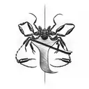 A guitar neck intertwined with a scorpion tail in black-grey style tattoo design idea