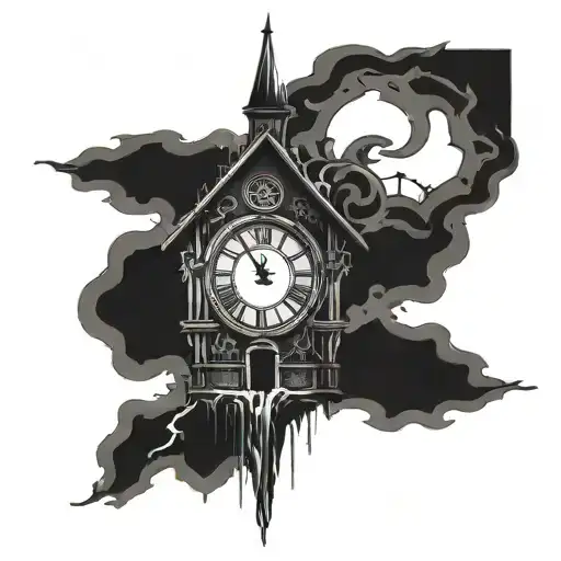 prison tower clock melting tattoo design idea