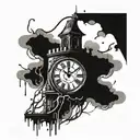 prison tower clock melting tattoo design idea
