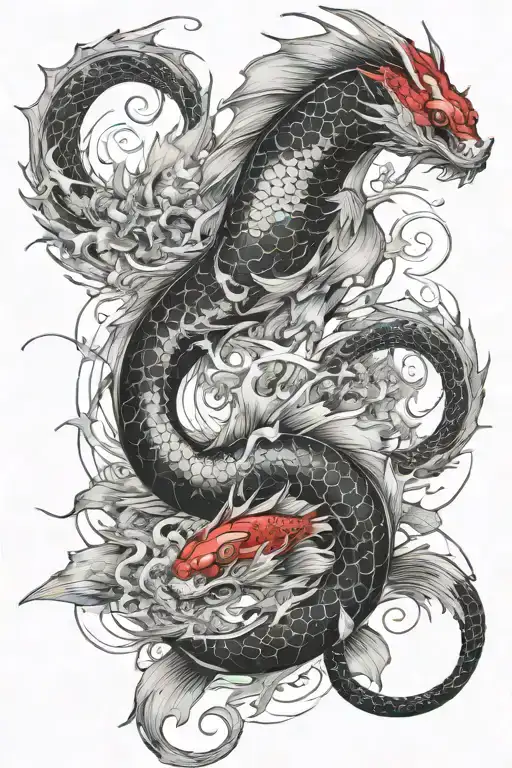 dragons koi fish waves crashing tattoo design idea