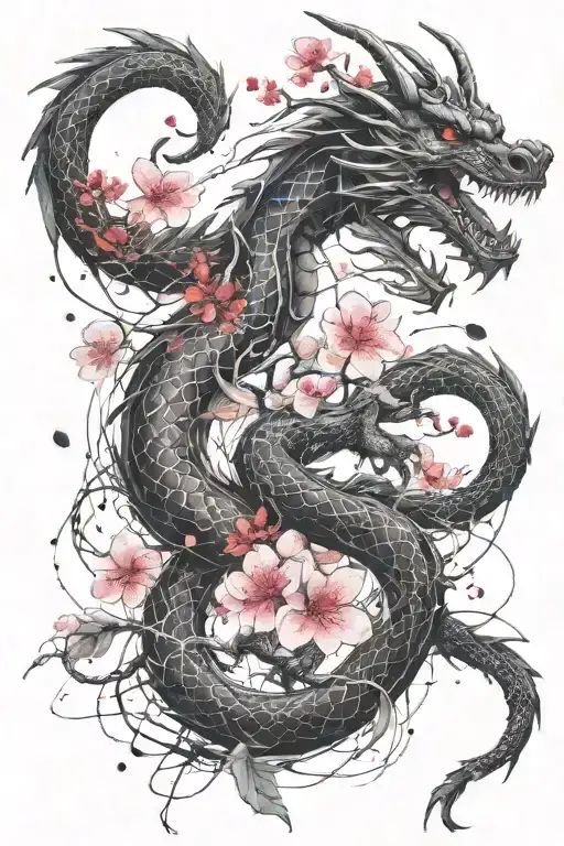 dragon and cherry blossom tree tattoo design idea