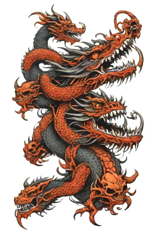 japanese dragon and skulls tattoo design idea