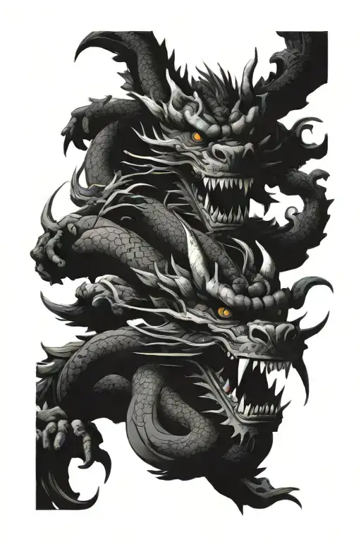 japanese dragon and skulls tattoo design idea