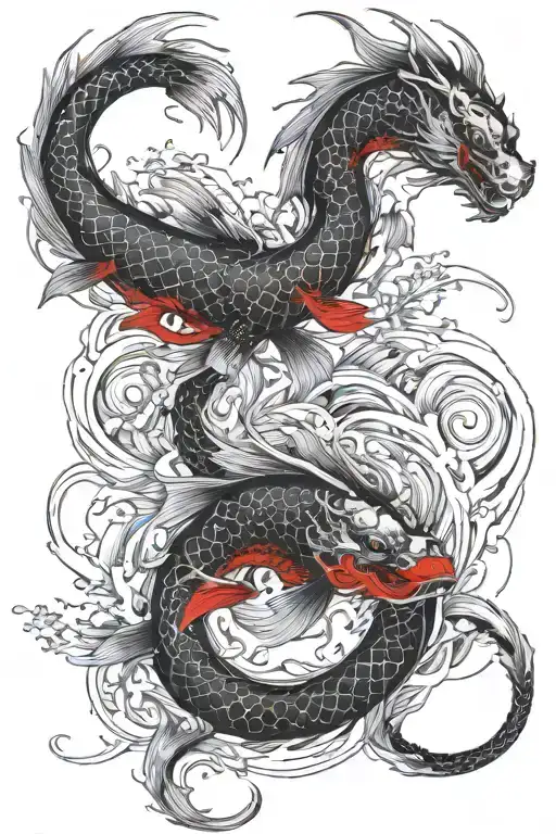 dragons koi fish waves crashing tattoo design idea
