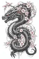 dragon and cherry blossom tree tattoo design idea