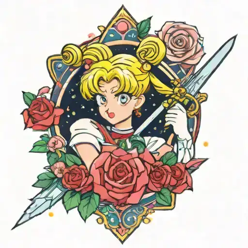 Rose being pierced space sword sailor moon tattoo design idea