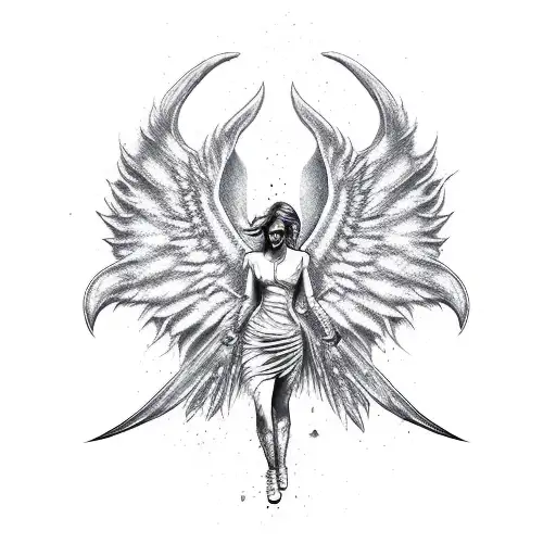 Knife with left a angel wing and right a devil wing  tattoo design idea