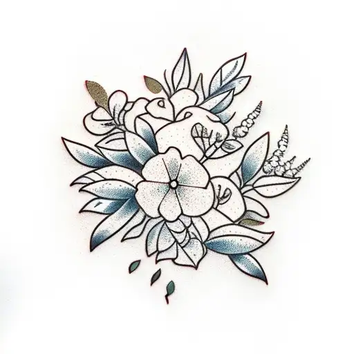 olive tree and hydrangeas tattoo design idea