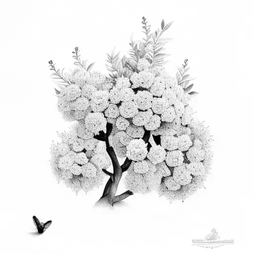 olive tree and hydrangeas tattoo design idea