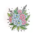 olive tree and hydrangeas tattoo design idea