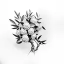 olive tree and hydrangeas tattoo design idea