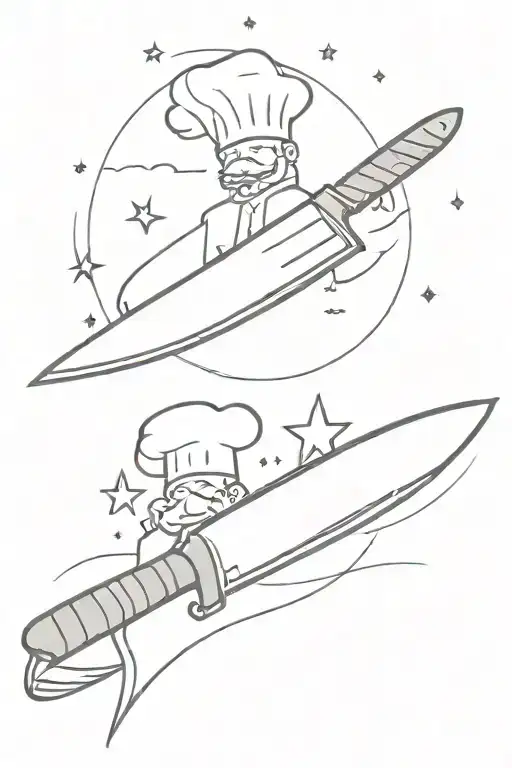 chef knife, space theme tattoo design idea