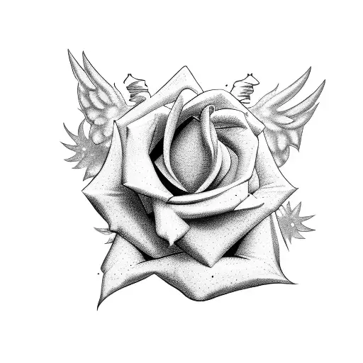 Rose, holly, Pegasus, king crown tattoo design idea