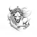 Rose, holly, Pegasus, lion, crown  tattoo design idea