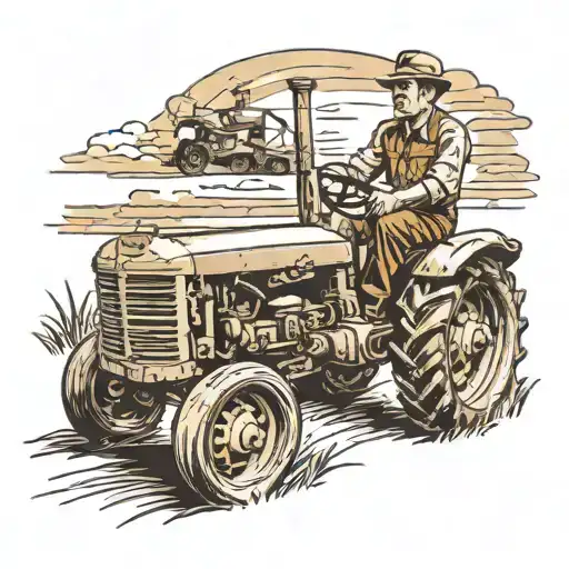 Design a tattoo with a farmer driving a tractor through a WWII battlefield tattoo design idea