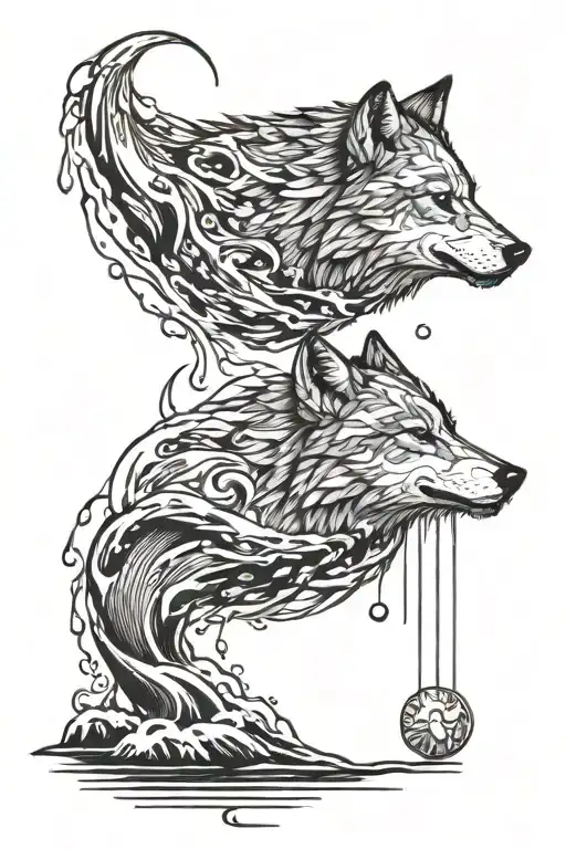 Wounded wolf in the water tattoo design idea