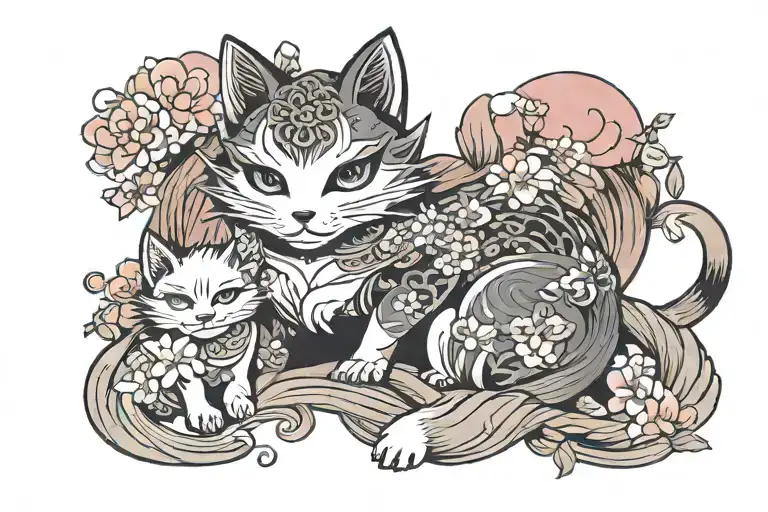 sakura and kitsune neko tattoo design idea