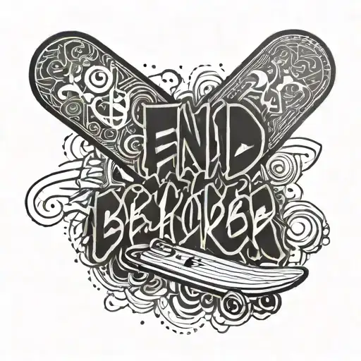 A skateboard deck with a font-end developer coding on a computer tattoo design idea