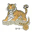chinese Tiger symbolizing year of Tiger and underneath it in medieval banner 1998 tattoo design idea