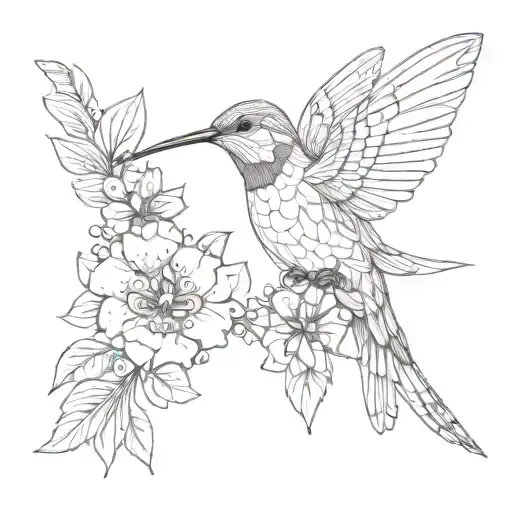 humming bird with flowers with a number 22 tattoo design idea