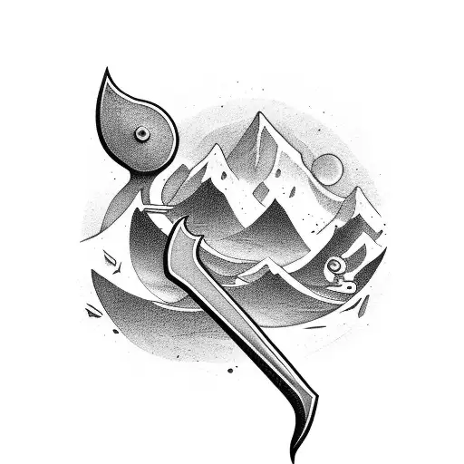 bússola quebrada com uma flecha apontada pro símbolo kanji tattoo design idea