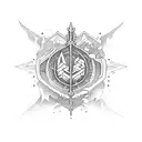 bússola quebrada com uma flecha apontada pro símbolo kanji tattoo design idea