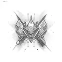 bússola quebrada com uma flecha apontada pro símbolo kanji tattoo design idea