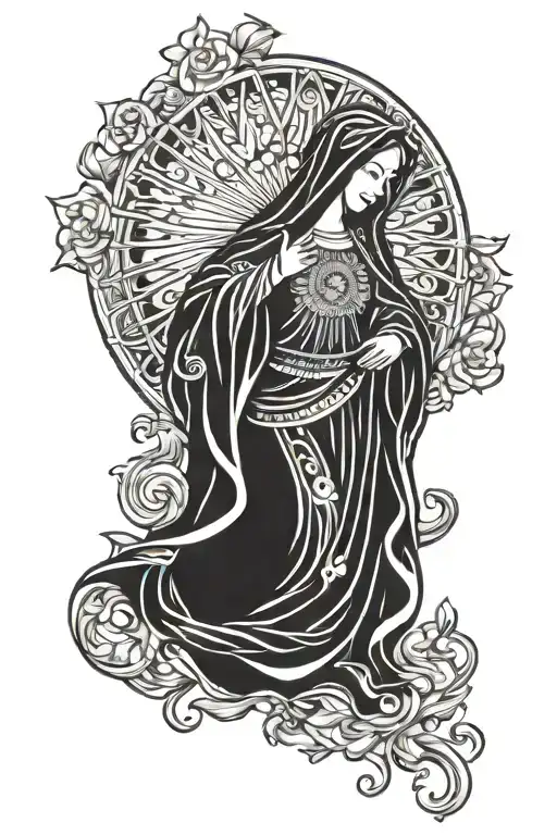 art nouveau style virgin of Guadalupe tattoo design idea