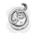 A coiled snake wrapped around a stack of money with an Earth globe in the money tattoo design idea