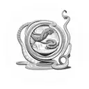 A coiled snake wrapped around a stack of money with an Earth globe in the money tattoo design idea