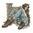girl with brown wavy bob wearing ripped jeans tattoo design idea