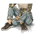 girl with brown wavy bob wearing ripped jeans tattoo design idea