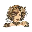 girl with brown wavy bob dressed in lace tattoo design idea